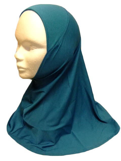 hijab 1pièce lycra bleu ou émeraude fillette
