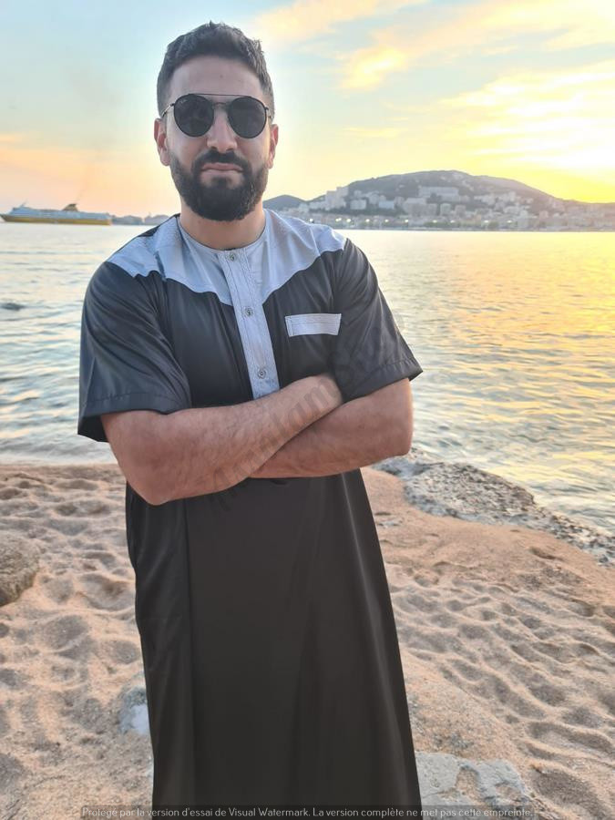Qamis Atlas Dubaï Bi-color (Manches Courtes)