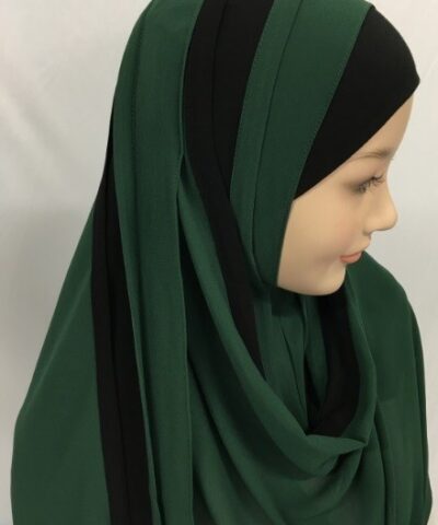 Hijab 1 pièce/châle intégré avec bandes larges noires