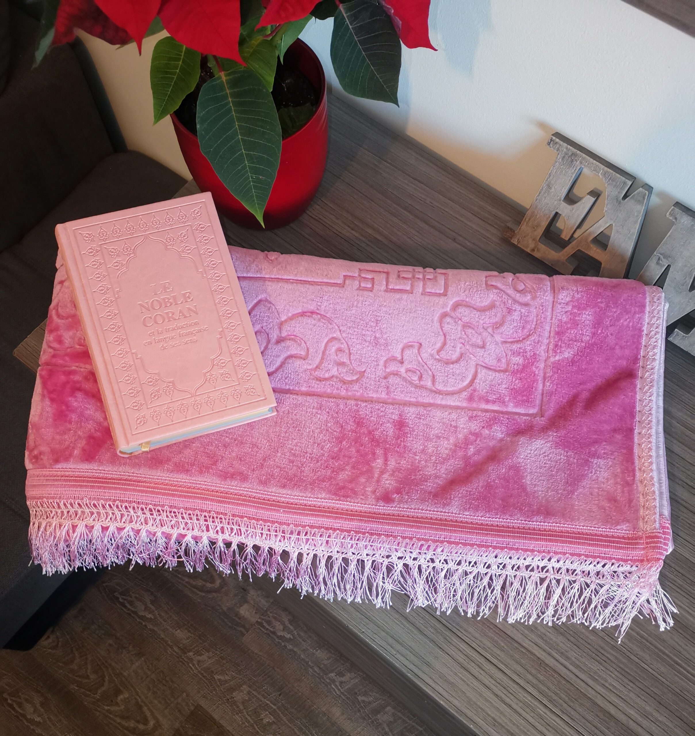 Tapis de prière épais luxe ROSE FONCÉ