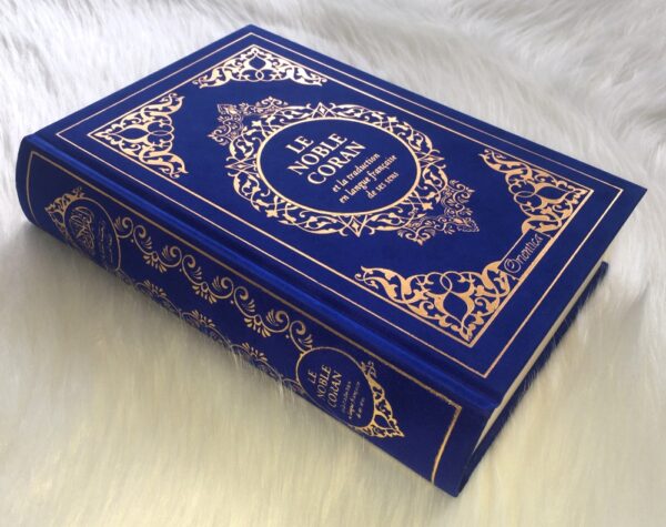 Coran luxe couverture daim Bleue doree 28826