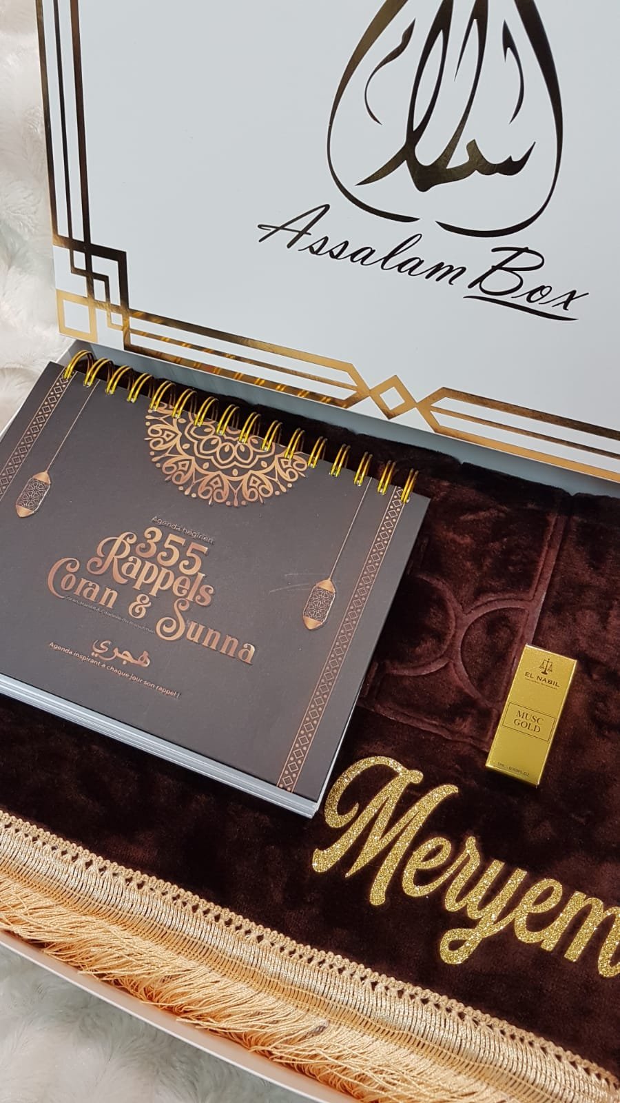 Coffret 355 Rappels Coran et Sunna Marron Tapis épais Dôme Musc