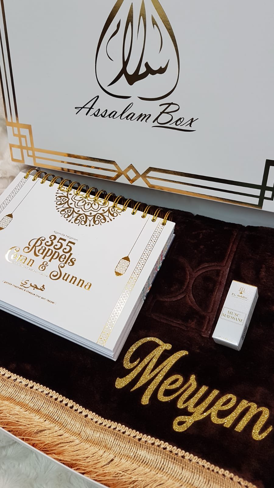 Coffret 355 Rappels Coran et Sunna Blanc Tapis épais Dôme Musc