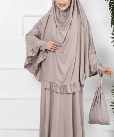 Ensemble prière cape avec attache et jupe en Soie de médine