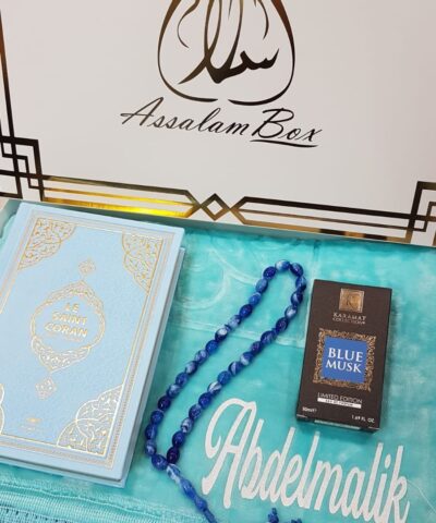 Coffret Grand CORAN Light Blue Tapis épais Musk Karamat