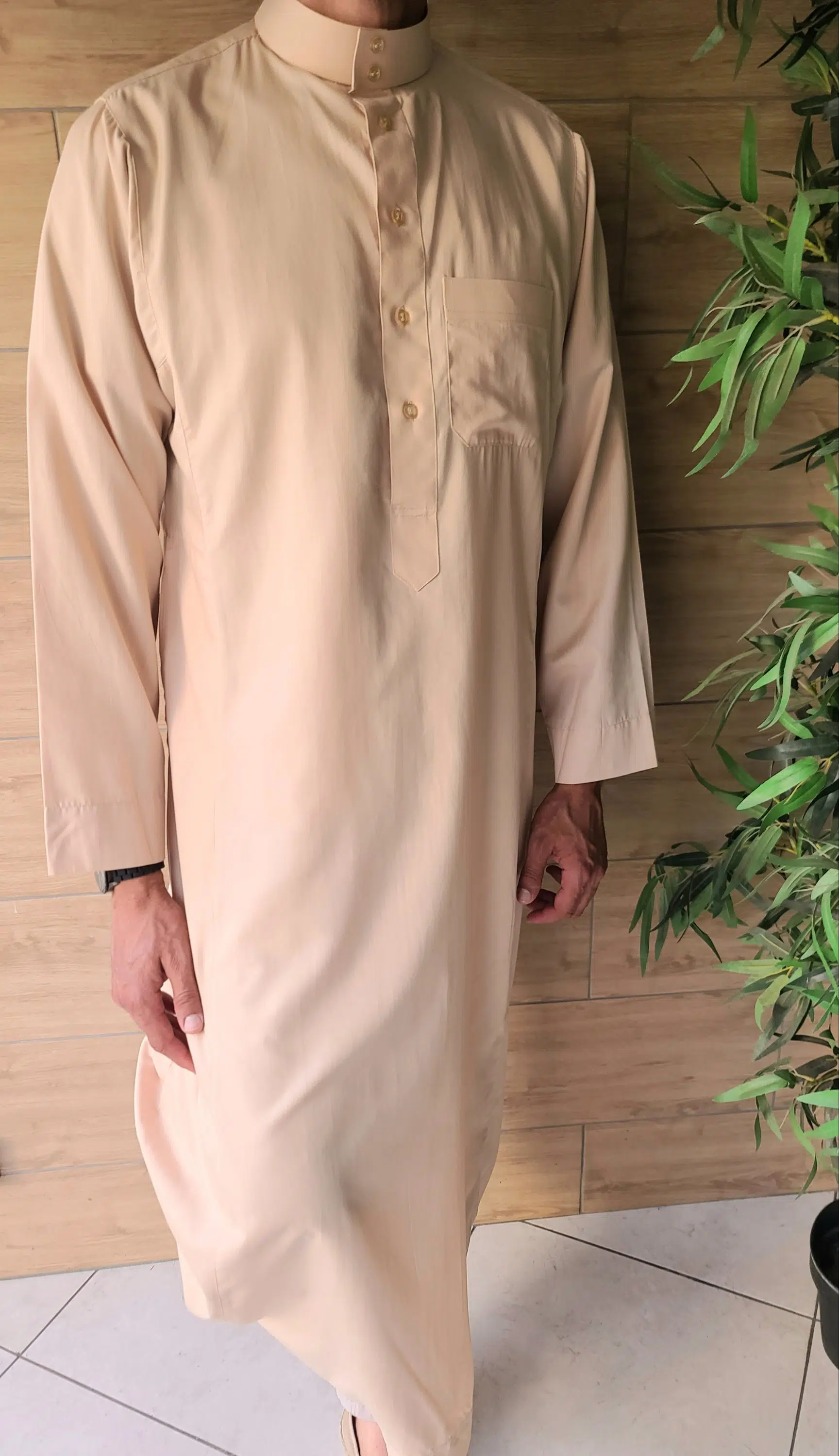 Qamis Haramain Beige en lin tissu été – Image 4