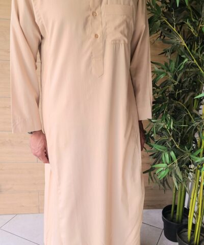 Qamis Haramain Beige en lin tissu été