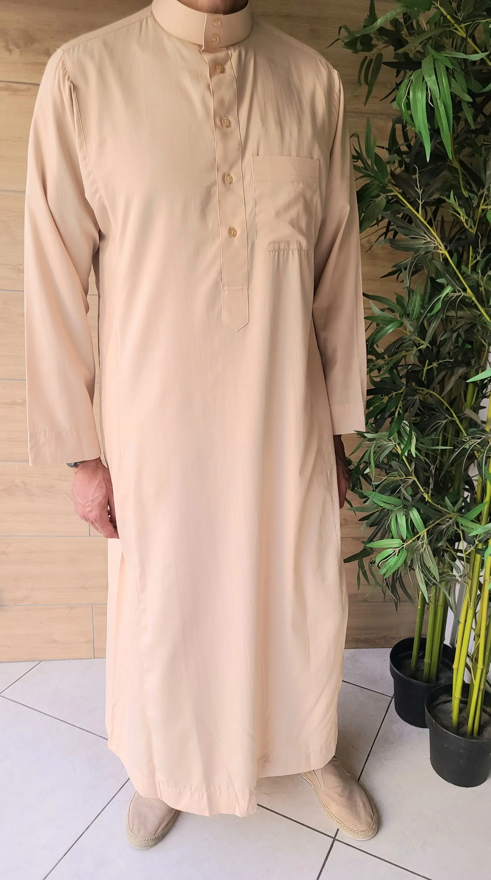 Qamis Haramain Beige en lin tissu été