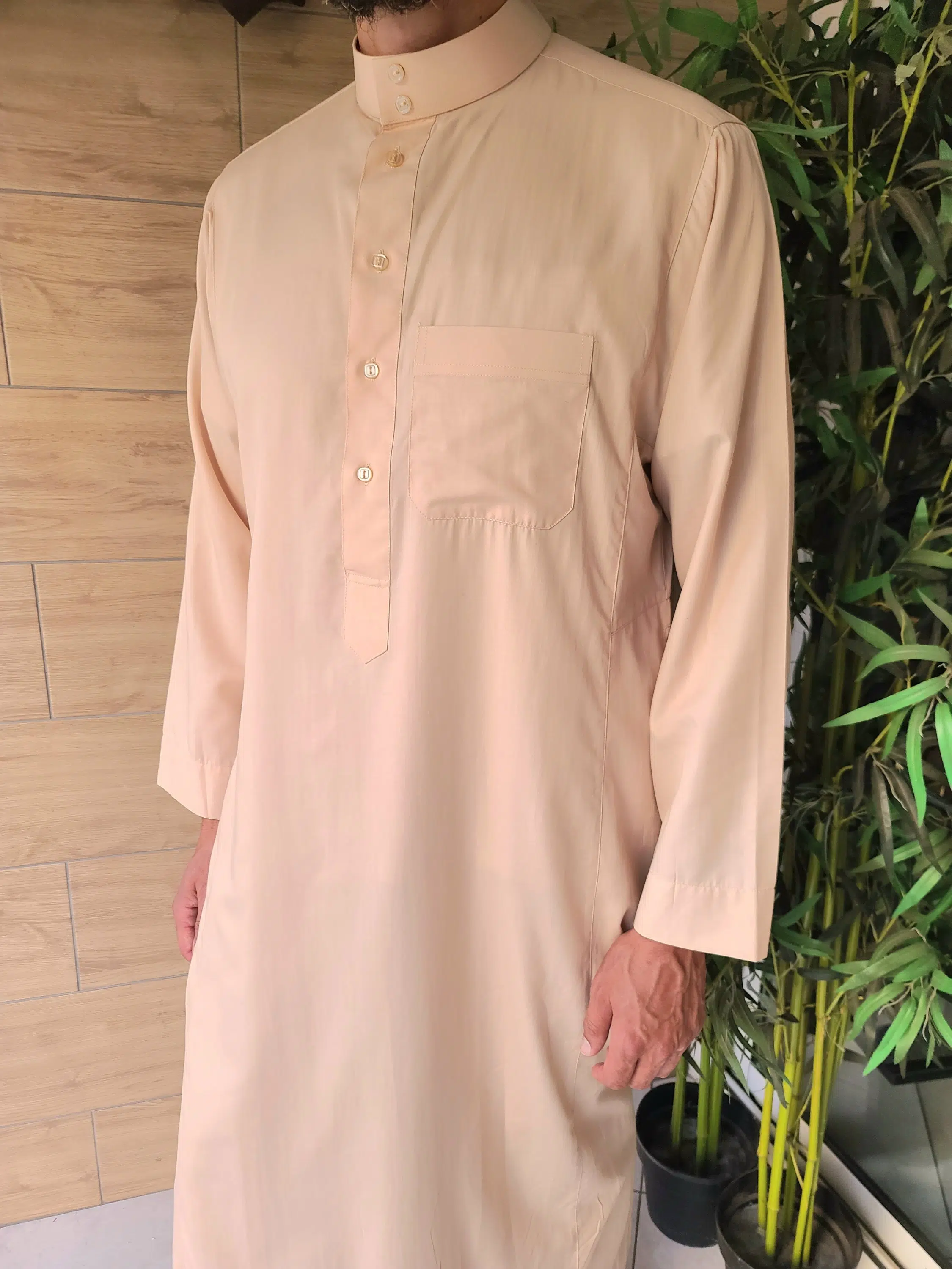 Qamis Haramain Beige en lin tissu été – Image 3