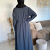 Abaya Robe Malika avec bande dorée feuille – Image 7
