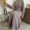 Robe Zohra Taupe clair sertie de perles diamants – Image 6