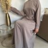 Robe Zohra Taupe clair sertie de perles diamants – Image 4