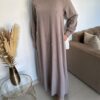 Robe Zohra Taupe clair sertie de perles diamants – Image 7