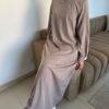 Robe Zohra Taupe clair sertie de perles diamants – Image 5