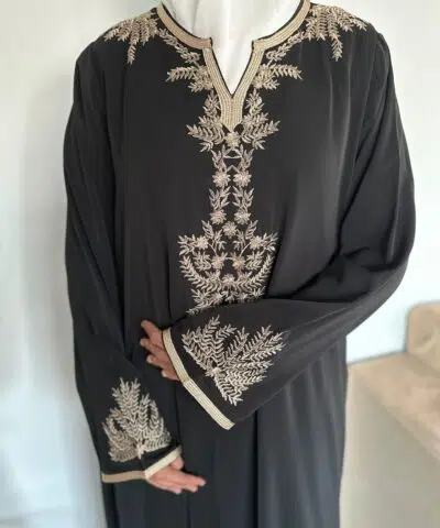 Alternative view of Robe Abaya Soie Médine broderies feuilles