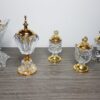 Brûleur d'encens décoratif avec base en cristal et couvercle doré 18x6 cm – Image 2