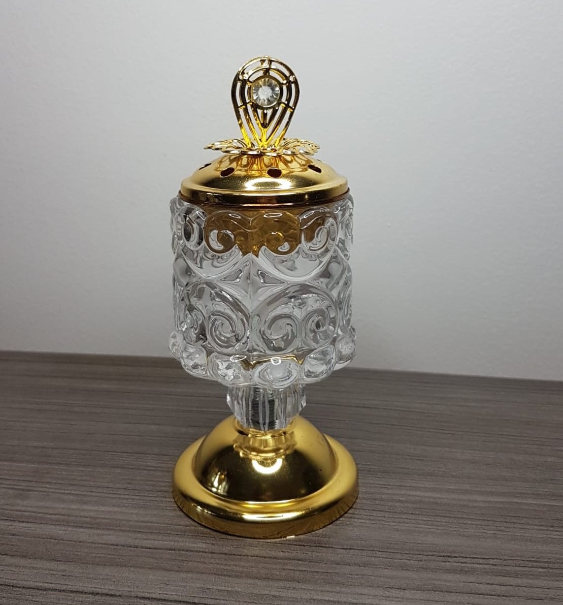 Brûleur d'Encens en Verre avec Détails Dorés - Format Moyen 15 x 8 cm