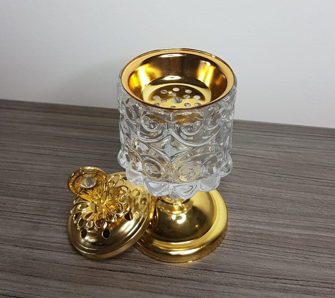Brûleur d'Encens en Verre avec Détails Dorés - Format Moyen 15 x 8 cm – Image 3