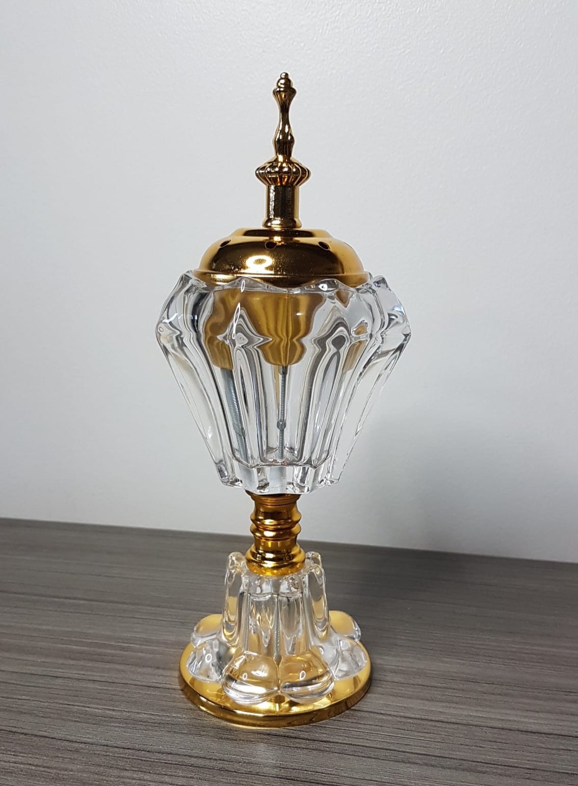 Brûleur d'Encens en Verre avec Couvercle Doré - Grand format 23 x 10 cm
