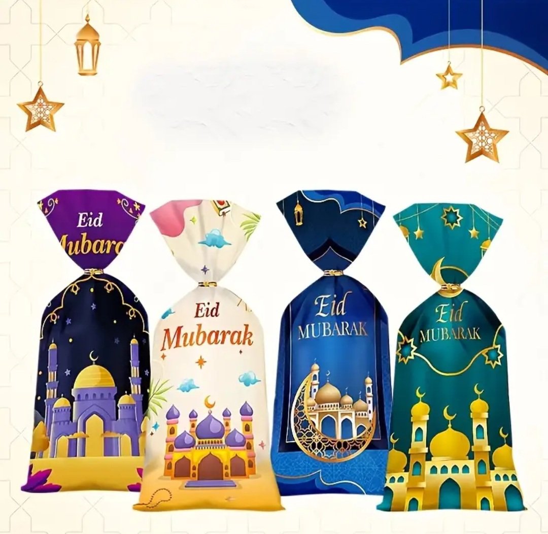 5 SACHETS pour BONBONS EID MUBARAK + ATTACHES couleurs mélangées