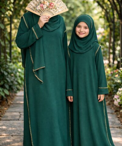 Abaya Lina Jazz avec dorures - hijab Intégré Mère et fille