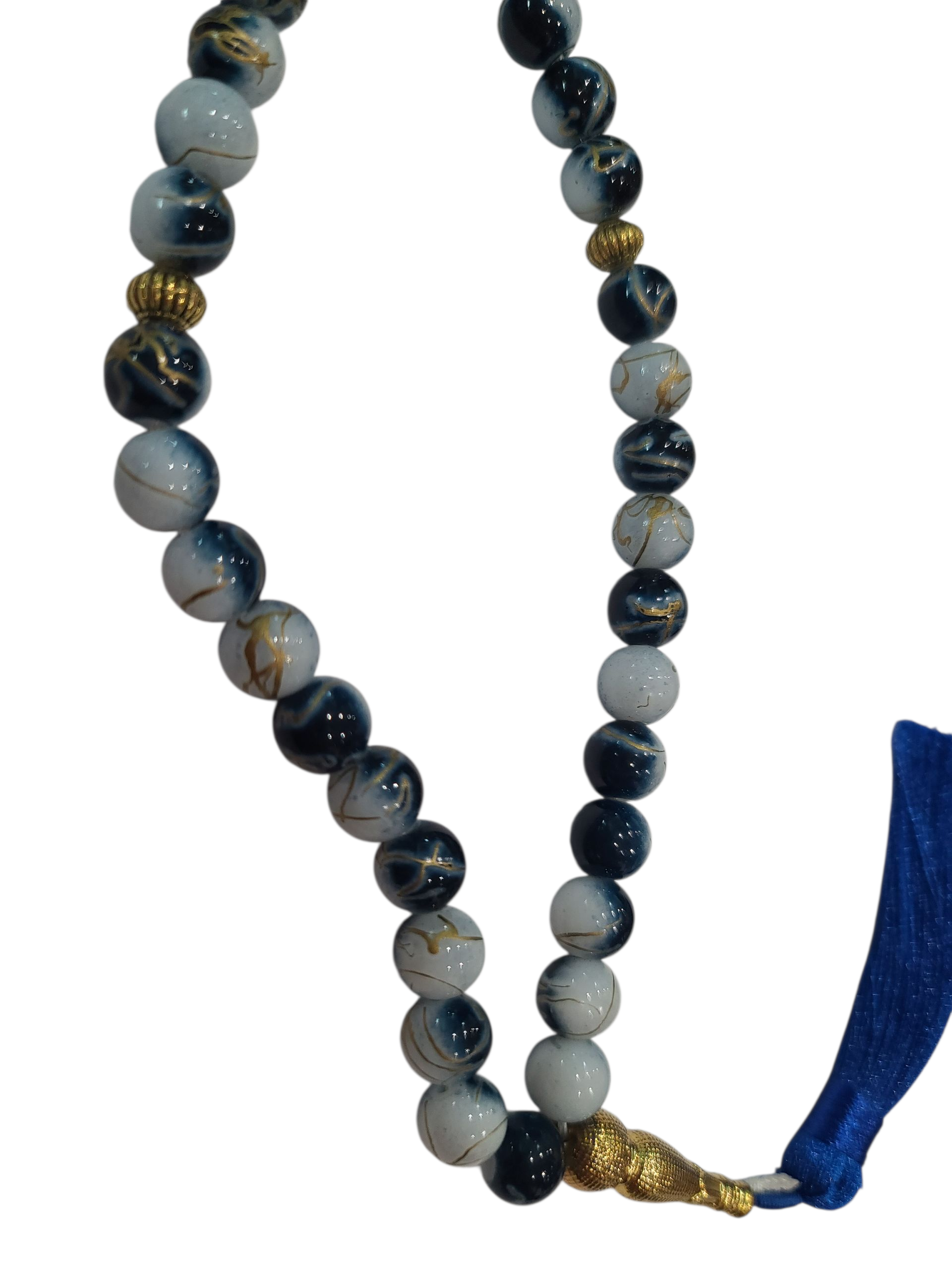 Chapelet /Sebha/Tasbih 33 grosses perles bleu roi et blanc – Image 2