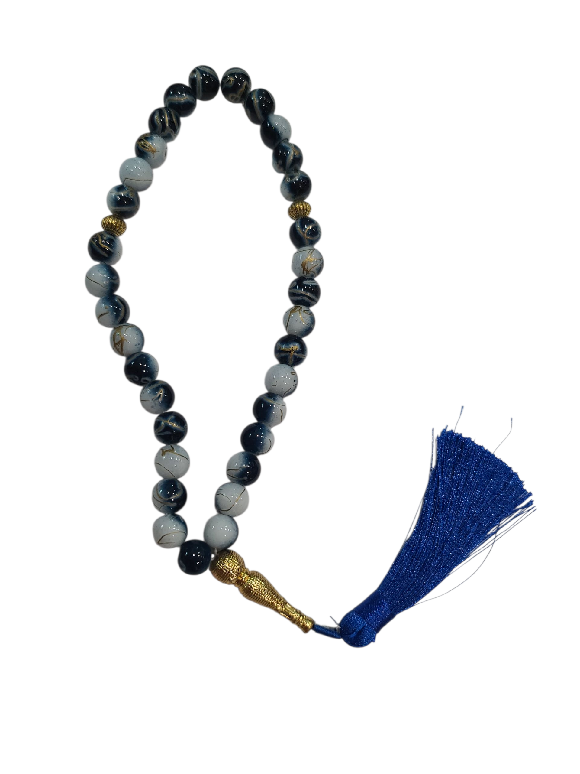 Chapelet /Sebha/Tasbih 33 grosses perles bleu roi et blanc