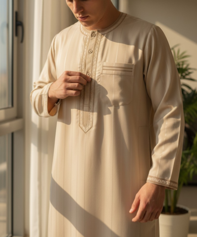 Qamis Élégance Brodé – Manches Longues