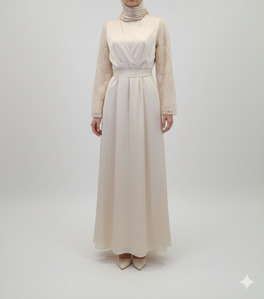 Robe de Soirée "Sofia" – Élégance Satinée & Manches Brodées – Image 3