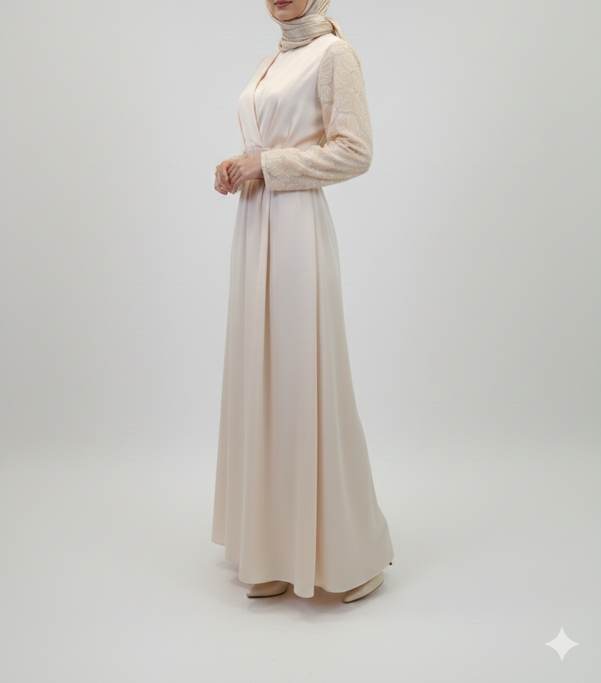 Robe de Soirée "Sofia" – Élégance Satinée & Manches Brodées – Image 2