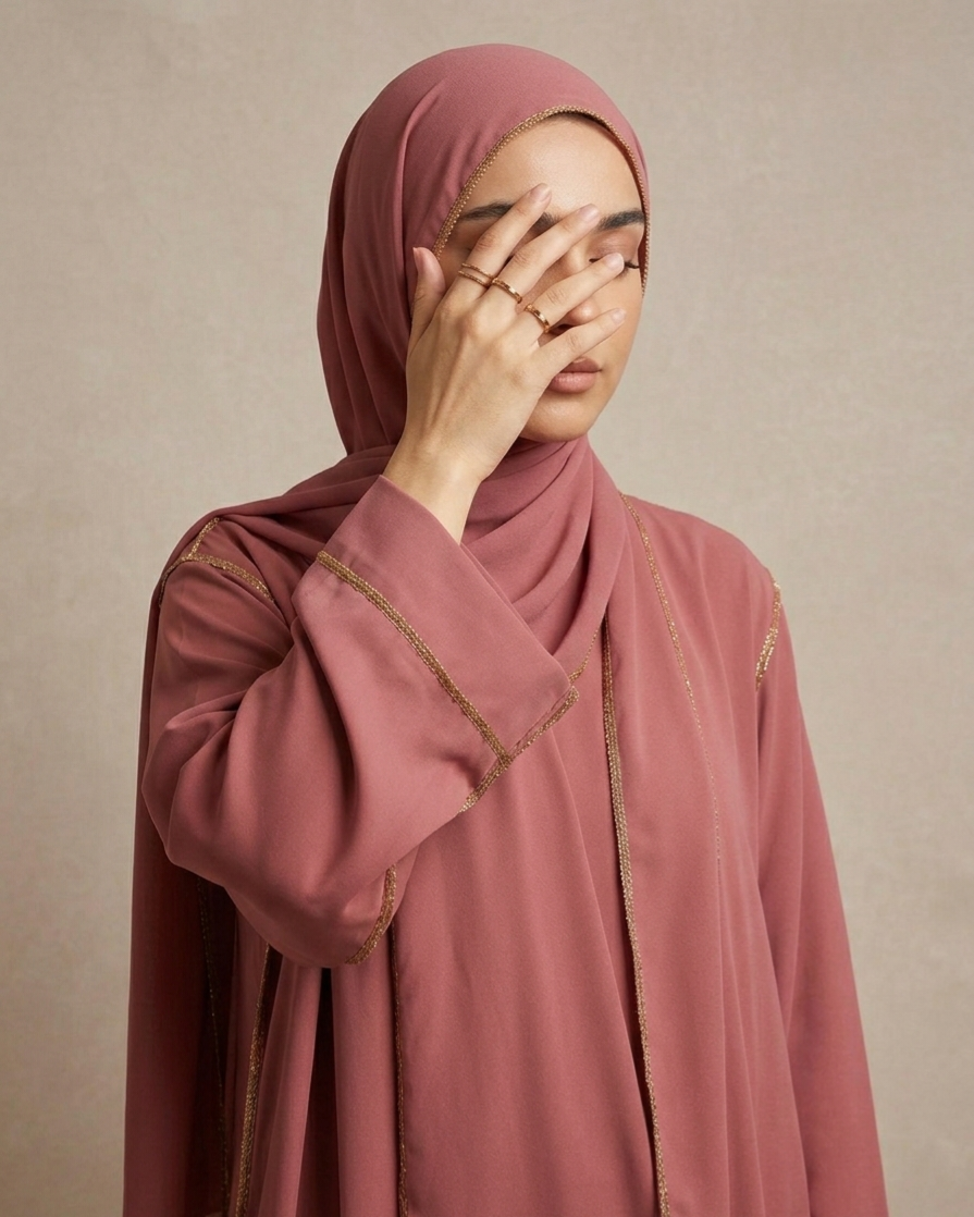 Abaya Élégance en Soie de Médine – Intégrale avec Hijab et bordures Dorés – Image 5
