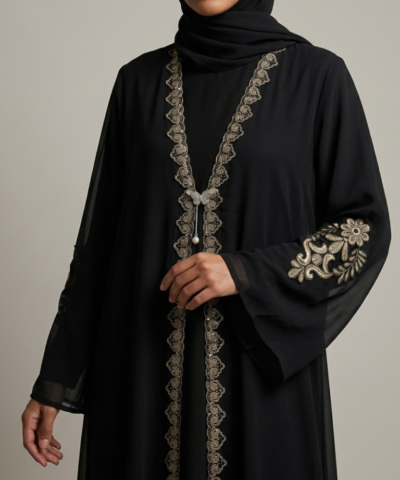 Alternative view of Ensemble "Sultanat" – Duo Robe & Kimono en Voile Brodé