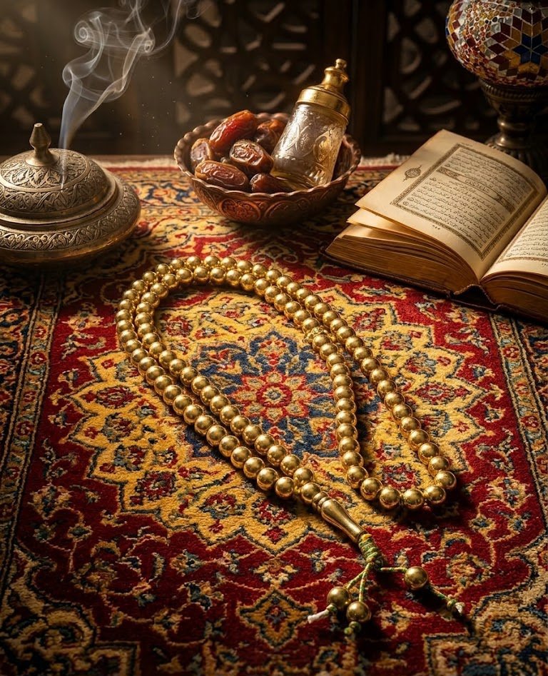 Sebha "Lumière d'Orient" – Perles Dorées Royales (99 Grains)