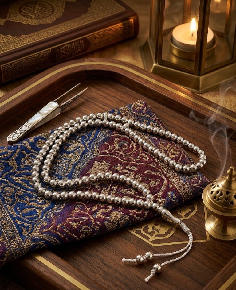 Sebha d'Exception – Perles d'Argent Chromé (99 grains)