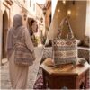 Grand Sac Artisanal marocain imprimé Berbère – Tissage Traditionnel Écru & Terracotta – Image 2