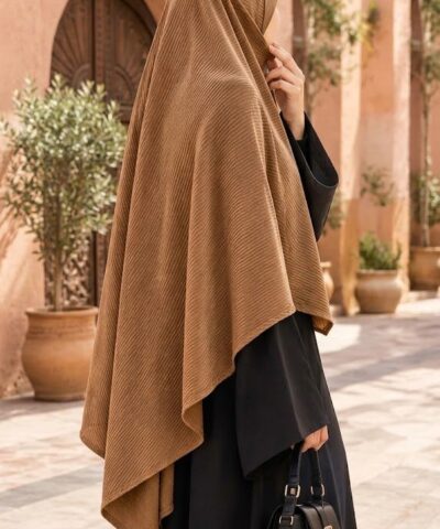 Khimar Côtelé avec Bonnet Intégré à Nouer